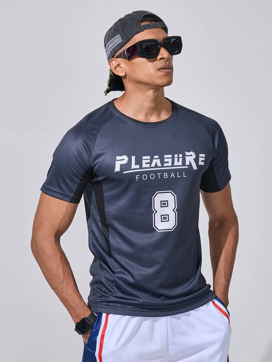 Gym Rark 男友风男士短袖字母印花运动 T 恤校园 - 藏蓝色 - 查看 1