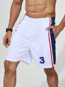 Basketball Quần short thể thao thường ngày kẻ sọc in số phong cách bạn trai dành cho nam - trắng - Xem 1