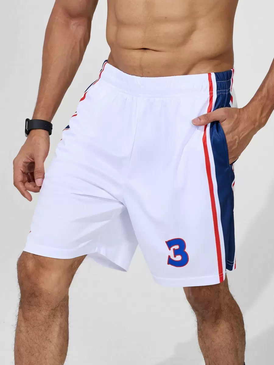 Basketball Quần short thể thao thường ngày kẻ sọc in số phong cách bạn trai dành cho nam - trắng - Xem 1