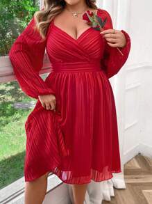 SHEIN Clasi 大码女式纯色简约日常长袖连衣裙新年衣服