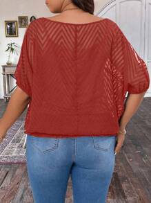 Calvaya Plus Size Women's Summer Asymmetrical Neck 2 In 1 Cutout Shoulder Blouse