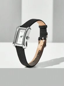 PREMIUM RELOJ DE PULSERA DE CUARZO CON CORREA CUADRADA DE DIAMANTES PARA DAMAS - Negro - Ver 6