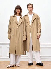 Manfinity VCAY Men's Loose Casual Long Trench Coat, Spring Autumn, For Fall Winter - Khaki - View 1