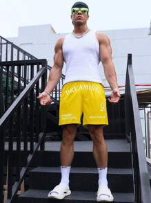 Gym Rark Men's Basketball Uniform, Loose And Breathable Sports Shorts, Suitable For Basketball, Sports, And Running Sweat Pants - Yellow - View 4