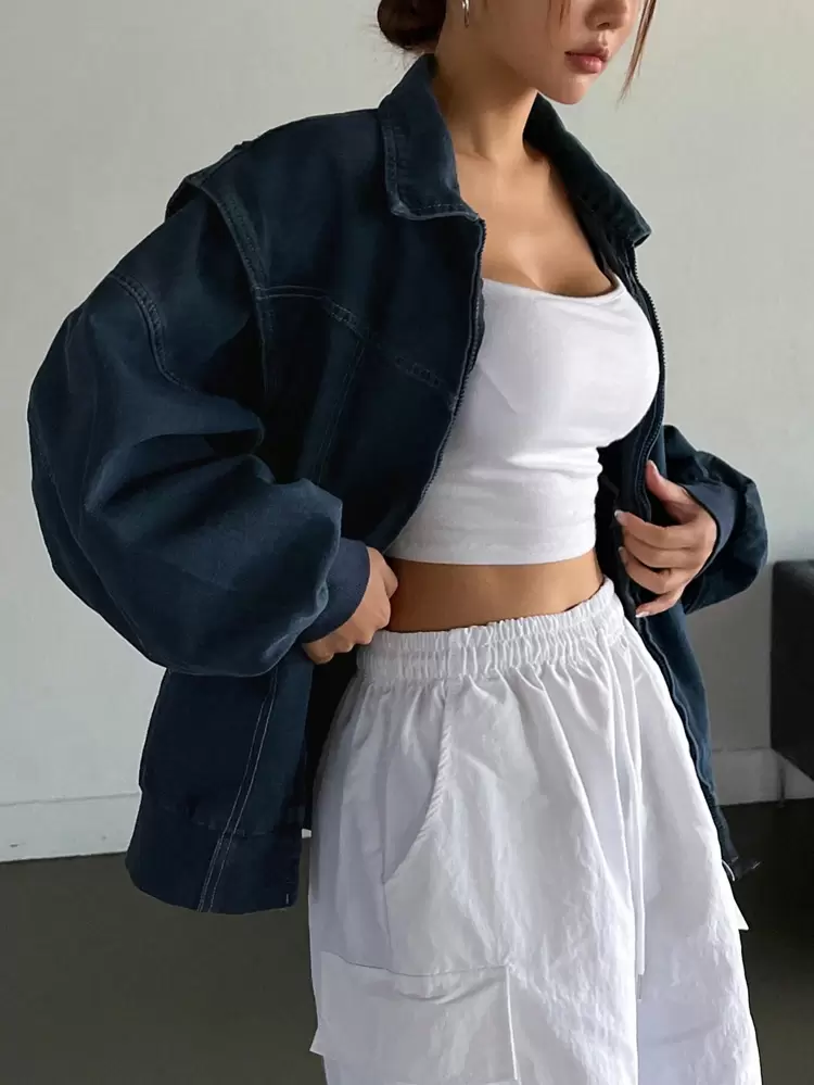 Women's Loose Fit Dropped Shoulder Long Sleeve Casual Denim Jacket, Spring Autumn Y2k,Back To School Clothes