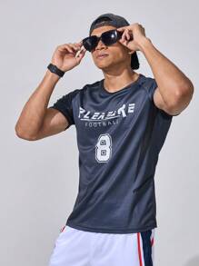Gym Rark 男友风男士短袖字母印花运动 T 恤校园 - 藏蓝色 - 查看 6