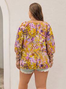 Rusttydustty Bohemian Style Loose Plus Size Women's Vacation Beach Top Blouse - Purple - View 2