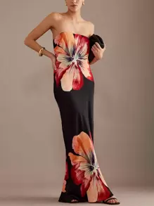 Elenzga 优雅花卉印花紧身连衣裙，夏季长款女装