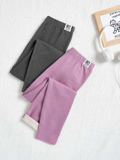 SHEIN Tween Girl 2pcs Letter Patched Detail Thermal Lined Leggings Chic Outfits For Autumn/Winter