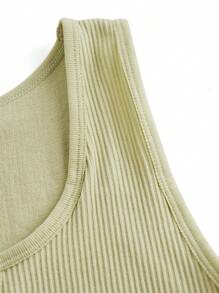 Casual Solid Color Notched Neck Seamless Cropped Tank Top, Summer