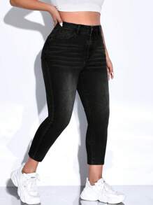 Plus Size Women Plain Simple Everyday Jeans - Black - View 1