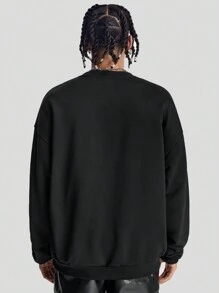 Manfinity VCAY Sudadera de cuello redondo holgada de manga larga de punto con estampado para hombre, camiseta de manga larga con gráfico de figura de rapero musical