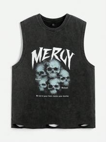 Manfinity VCAY 男士宽松长袖针织连帽衫，带英文字母印花，万圣节服装 - 黑色 - 查看 1