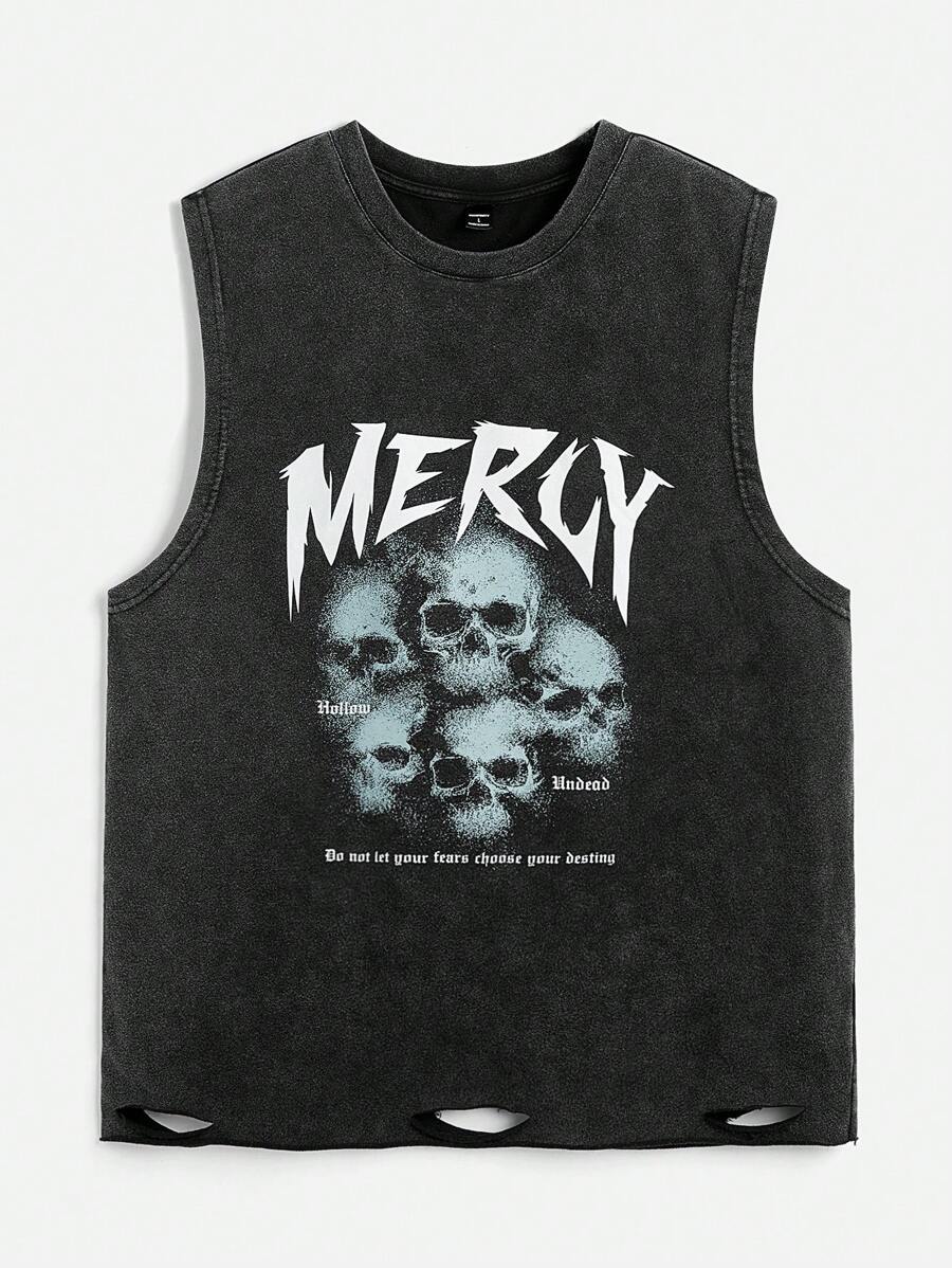 Manfinity VCAY 男士宽松长袖针织连帽衫，带英文字母印花，万圣节服装 - 黑色 - 查看 1