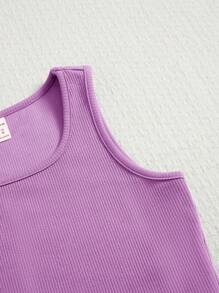 SHEIN Tween Girls' Knitted Fitted Cropped Tank Top And Shorts 2-Piece Set Summer Outfits