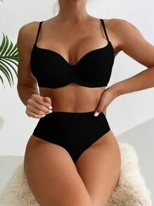SHEIN Swim Damskie seksowne bikini w jednolitym kolorze na letnią plażę