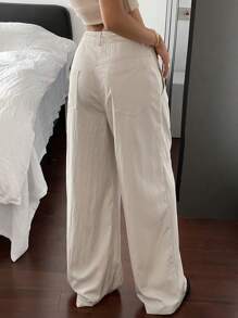 DAZY 女士休闲纯色抽绳腰阔腿裤 - 杏色 - 查看 2