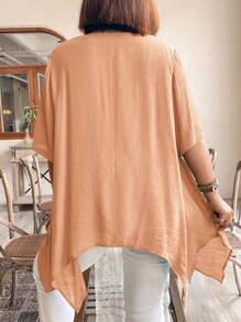 Blusa de manga corta, cuello redondo, sencilla y casual de unicolor para mujer talla grande