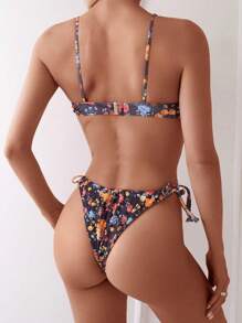 SHEIN Swim Bộ Bikini Đi Biển Mùa Hè Ditsy Họa Tiết Hoa Phía Trước Cho Nữ (In Ngẫu Nhiên), Hỗ Trợ Dây, Không Đẩy Lên - Nhiều màu - Xem 5