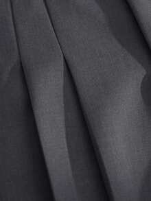 女士纯色褶皱休闲短裤，简约设计，适合日常通勤 - 深灰色 - 查看 5