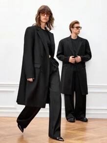 Manfinity VCAY 男士宽松长款休闲外套，适合秋冬季 - 白色 - 查看 5