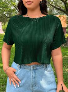SHEIN EZwear Blusa de verano para mujer de tallas grandes, cuello en V, manga corta, con fruncido, tipo top corto