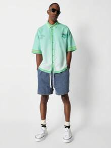 SUMWON 寬鬆剪裁襯衫，全印花設計 - 薄荷綠 - 查看 4