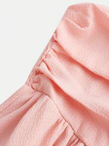 SHEIN Girlism Teen Girl Solid Color Ruched Bubble Ruched Layered Hem Casual Strap Dress Holiday Outfits - Baby Pink - View 5