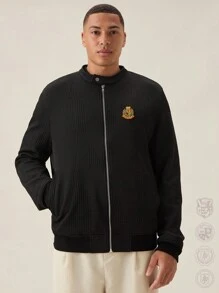 Manfinity VCAY Áo khoác thường ngày thêu họa tiết đơn giản dành cho nam, trở lại trường, cho mùa thu đông - màu đen - Xem 5