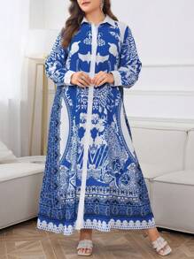 Al Najma Plus Paisley Print Button Front Dress - Multicolor - View 3