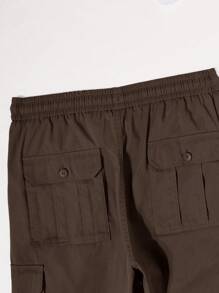 Manfinity Homme Men's Solid Color Cargo Pocket Straight Loose Casual Trousers, Fall - Coffee Brown - View 8