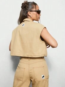 SUMWON WOMEN Camisa sin mangas con botones a presión y cordonera en el bajo lateral, de estilo punk