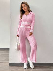 Chiquease Pink Turtleneck Sweater And Straight Leg Pants Set - Pink - View 3