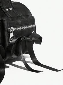 SHEIN ICON 女士，女式单肩包，流浪包，手提包，个性化，简约，百搭，街头风，甜美酷炫女孩，辣妹，Y2K，黑色，芭蕾风格，领结，学校包，青少年 - 黑色 - 查看 5