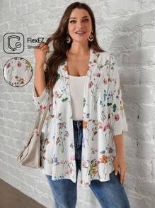 EMERY ROSE Chaqueta abierta de estampado floral en talla plus para uso diario - Multicolor - Ver 1