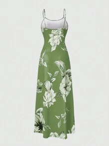 SHEIN Clasi Women's Summer Floral Print Maxi Sleeveless Casual Dress For Vacation - Mint Green - View 2