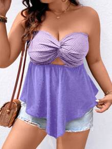 SHEIN Clasi Plus Size Solid Color Twist Hollow Ruffle Hem Sleeveless Women's Camisole Top - Purple - View 1