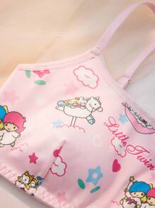 HELLO KITTY AND FRIENDS | SHEIN 女士舒適無線胸罩和內褲套裝，卡通和字母印花 - 粉色 - 查看 4