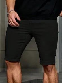 Manfinity Homme 男士黑色牛仔紧身短裤 - 黑色 - 查看 7