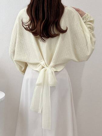 FRIFUL Women's Solid Color Long Sleeve Tie-Waist Bow Front Jacket, Spring Autumn,Fall Women Clothes