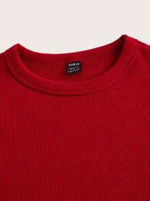 SHEIN BASICS Solid Ribbed Knit Tee