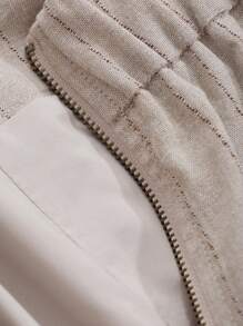 FRIFUL 女士弹力腰拉链半开襟工装口袋A字休闲长裙/铅笔裙 - 卡其色 - 查看 8