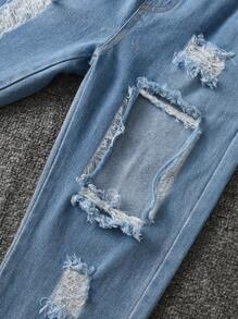 SHEIN 3 piezas Conjunto de ropa casual para niña joven: Blusa de manga larga rosa, camiseta sin mangas con estampado de letras, jeans desgastados con bolsillos - Rosa Fucsia - Ver 8