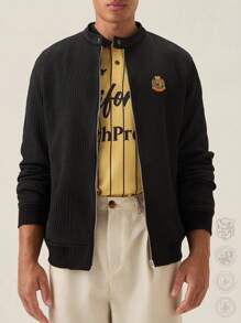 Manfinity VCAY Áo khoác thường ngày thêu họa tiết đơn giản dành cho nam, trở lại trường, cho mùa thu đông - màu đen - Xem 7