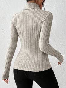 SHEIN Frenchy High Neck Button Detail Tee - Apricot - View 2