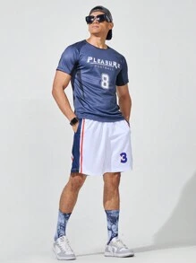 Basketball Quần short thể thao thường ngày kẻ sọc in số phong cách bạn trai dành cho nam - trắng - Xem 7