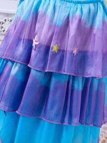 女孩夏季美人鱼风格薄纱吊带连衣裙，甜美公主裙，社交媒体网红连衣裙，蛋糕裙 - 紫色 - 查看 6