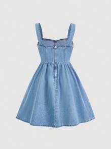 SHEIN Frenchy Women's Solid Color Criss-Cross Strap Sleeveless Denim Dress