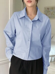 DAZY 女士纯色长袖翻领系带衬衫，秋装