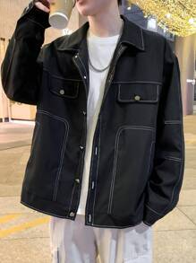 Manfinity Hypemode Men's Casual Loose Fit Long Sleeve Jacket, Spring Autumn - Black - View 5